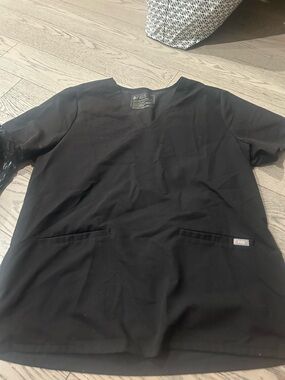 Figs Black V-Neck Scrub Top with Patch Logo